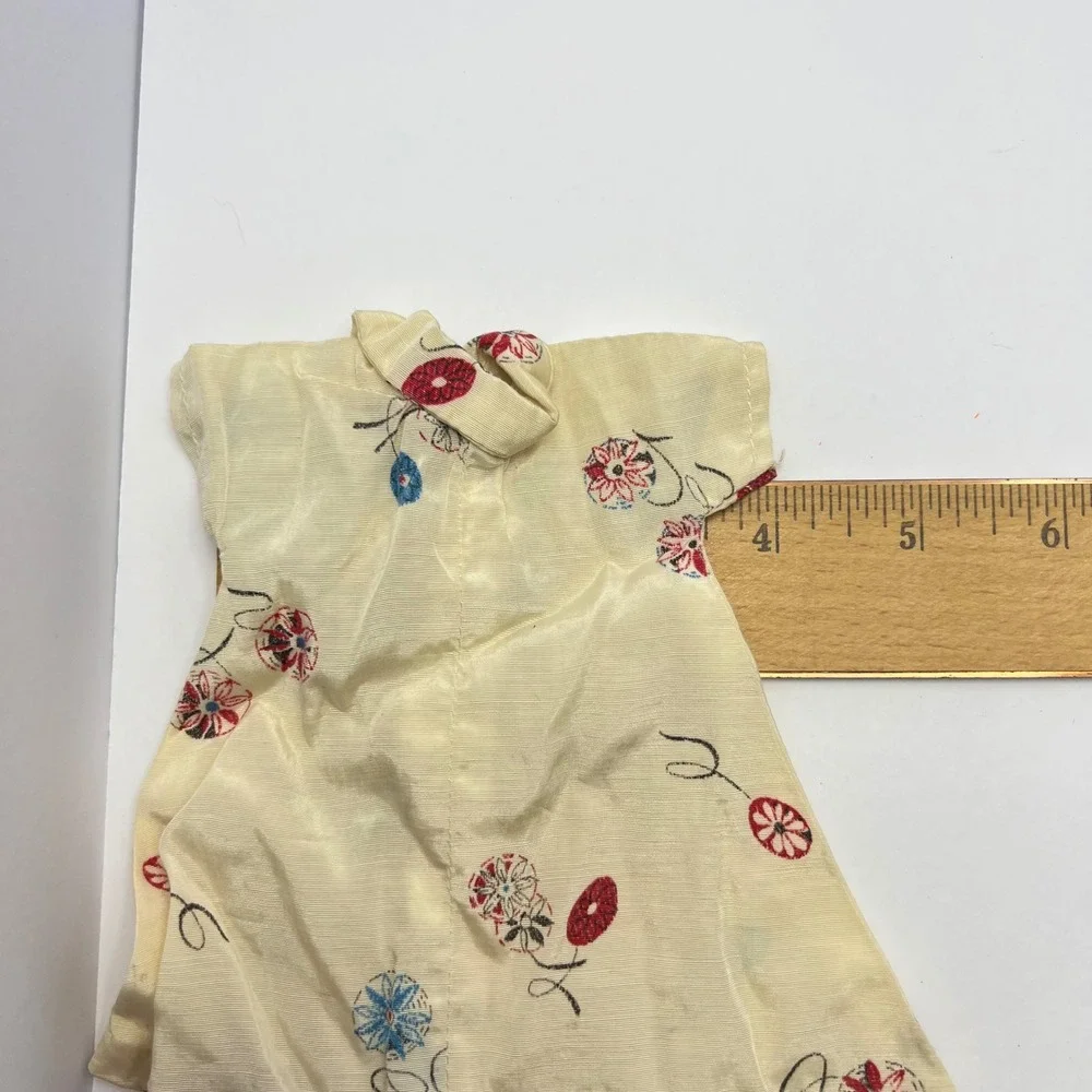 Vintage 50s Floral Doll Dress Satin Cream Print Retro Collectible Antique Style